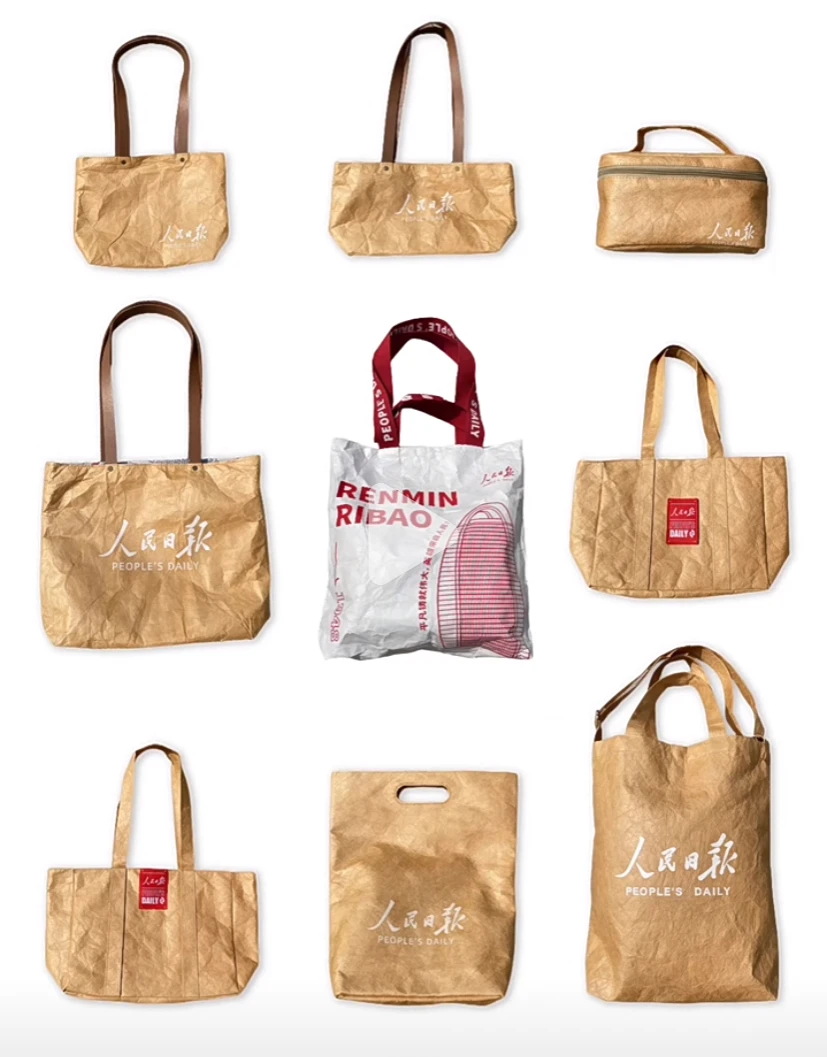 Custom Printed Large Zipper Beach Tote Pocket Waterproof Tyvek Dupont Paper Bag PU Material Shopping Travel Featuring Logo
