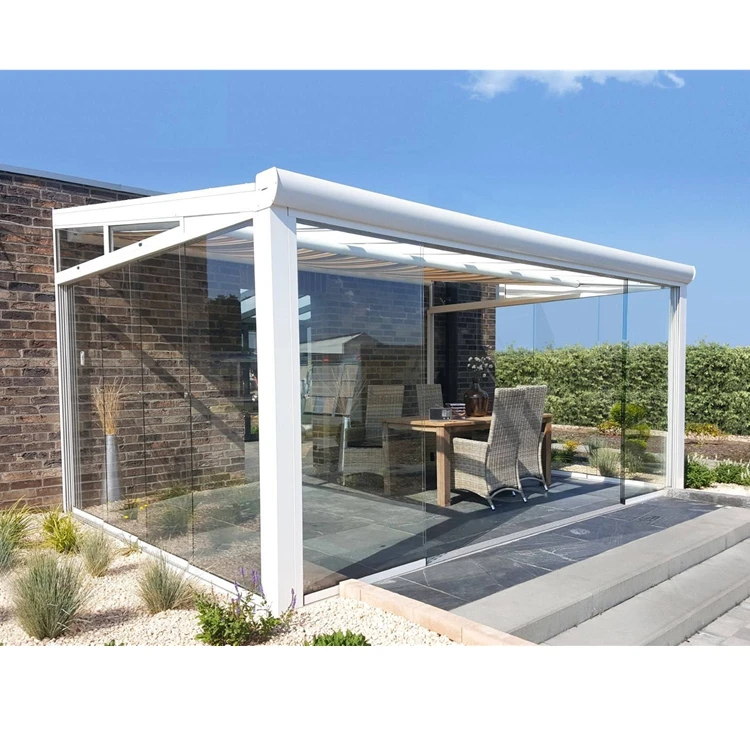Outdoor garden room glass sunroom lean to veranda with glass sliding door