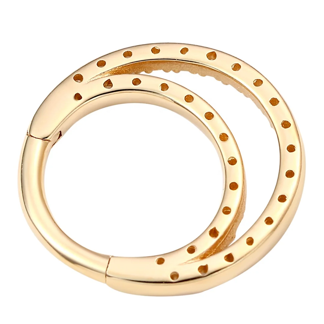Eternal Metal 14K solid gold Front Facing Double Line Paved CZ Hinged Segment Hoop Ring