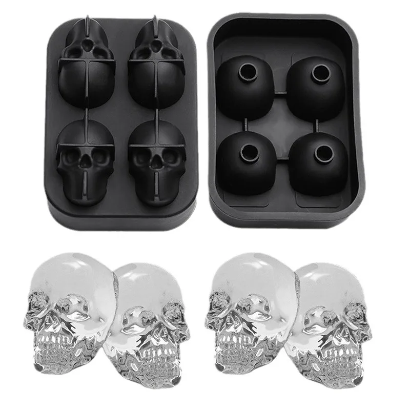 Halloween 4 Cavity Creative DIY Ice Cube Maker Mould Easy Release Ice Cube Tray Silicone Ice Molds With Funnel