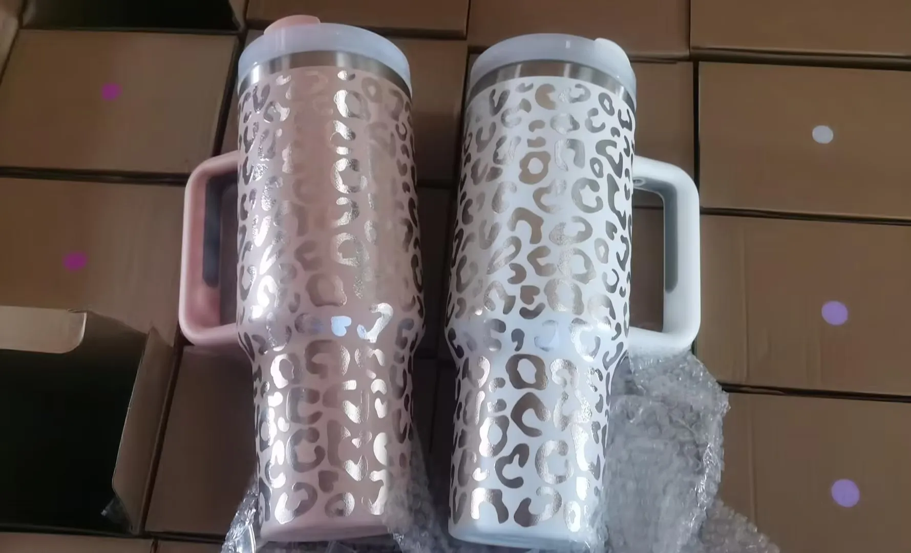 Promotion 40oz Leopard Print Tumblers Stainless Steel Sublimation 40oz Tumbler With Handle and Straw Lid Insulated