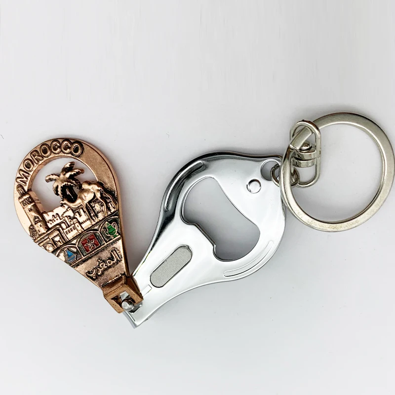 Morocco souvenir metal keychain metal nail cutter with bottle opener souvenir keychain