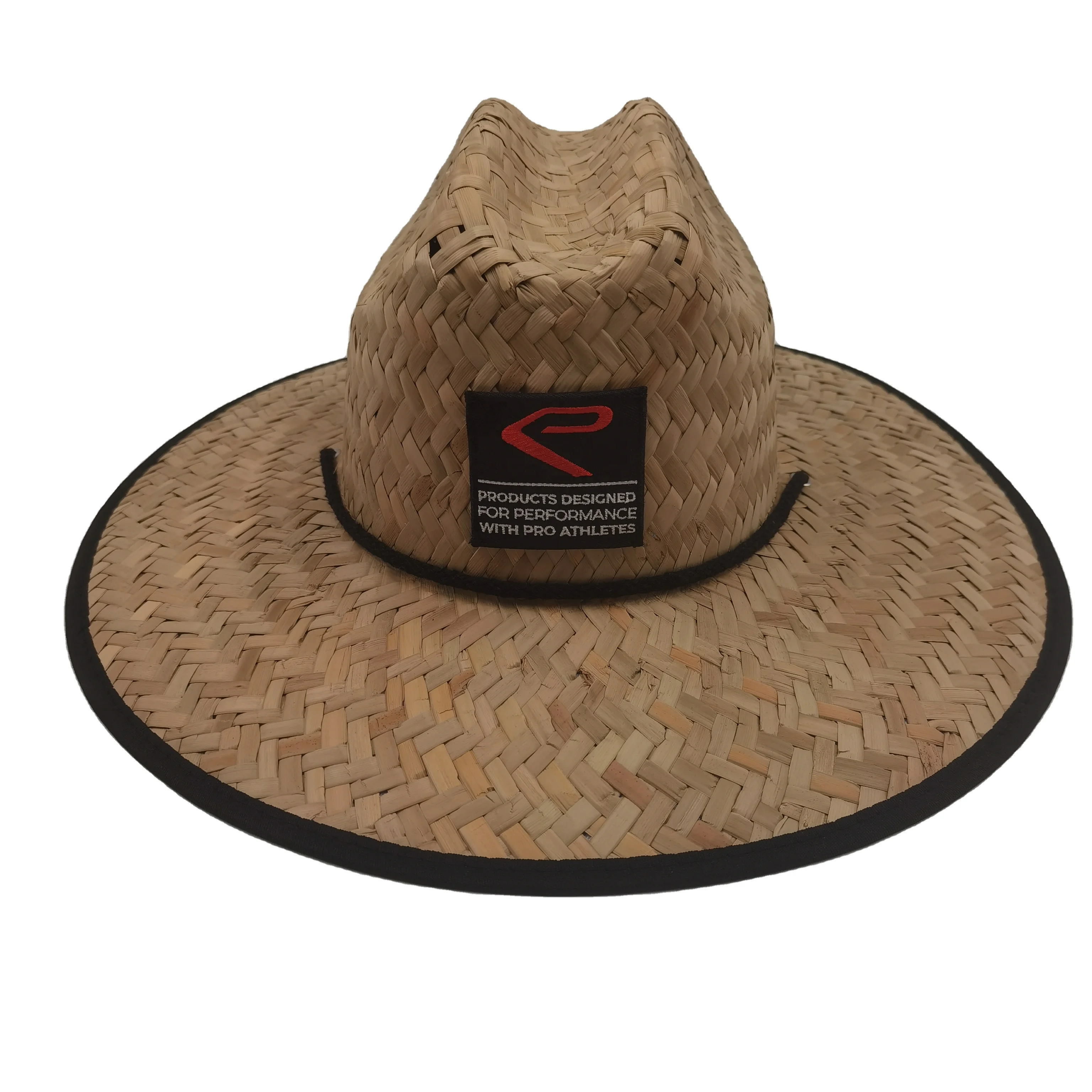 Custom embroidered logo men women wide brim print natural grass woven summer beach lifeguard safari surf fishing straw sun hat