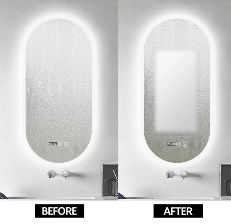 Wall Mounted Anti-Fog Smart Touch Sensor Switch LED Bathroom Mirror with Time Display