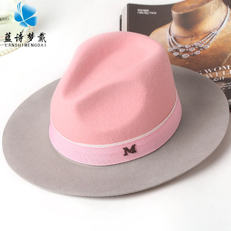 Elegant French Winter And Autumn Women Fedora Hats Top Pink Bowler