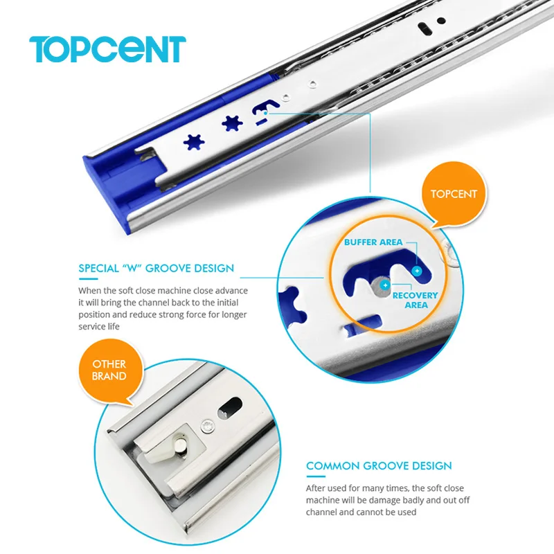 Topcent Full Extension 45mm Drawer slide rail  heavy duty ball bearing drawer slide soft close  drawer slide