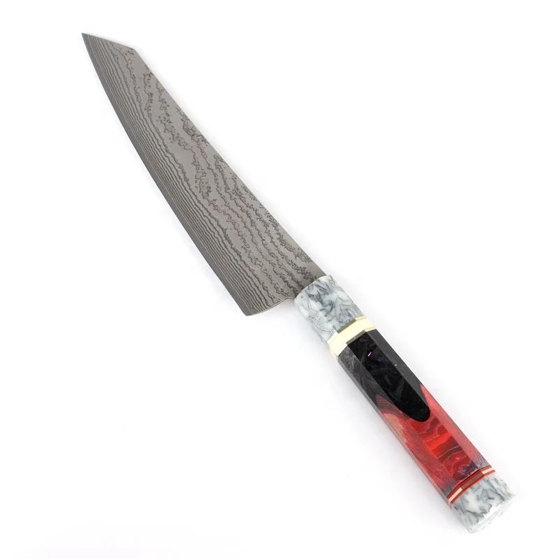 Japanese Damascus VG10 Wood Handle Slicing Butcher Cut Messer Damascus Chef Knife with Leather Scabbard