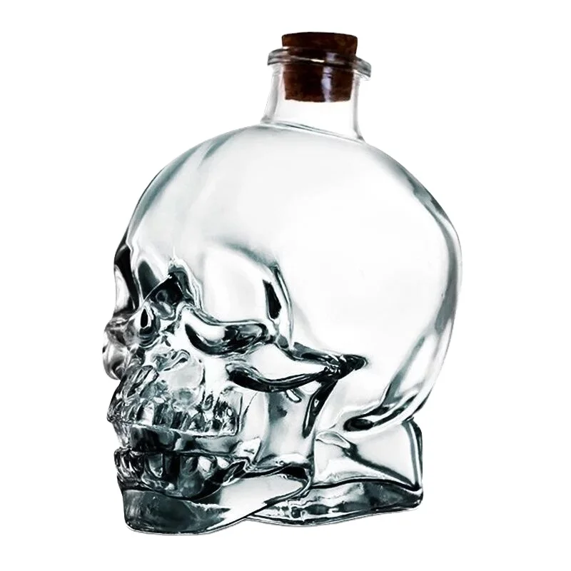 Empty Clear Skull Glass Liquor  Bottles 50ml 100ml 300ml 500ml 750ml  Skal Shape Glass Spirits Wine Bottles With Cork Lid