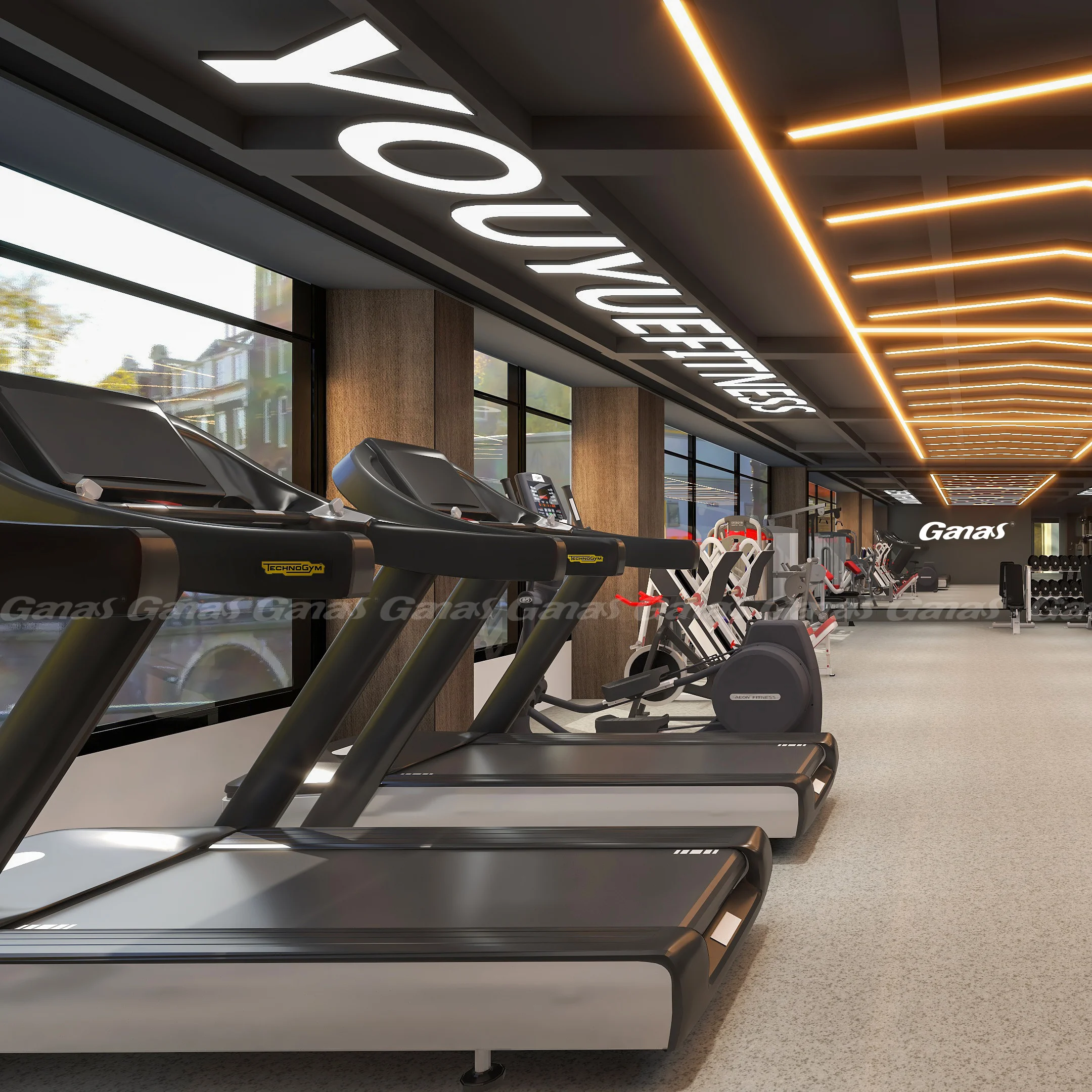 Ganas Guangzhou Fitness Equipment Universal Gym 800SQM Specialized In Commercial&Hotel&Women Gym