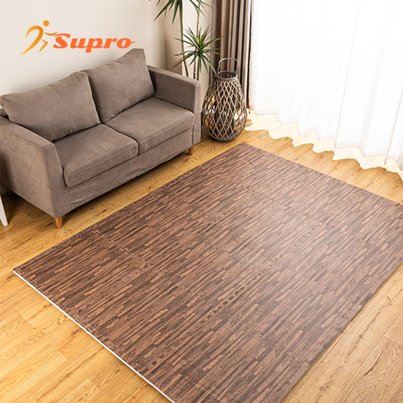 Supro Printed Wood Grain Foam Play Mat Thick EVA Foam Puzzle Floor Mat Interlocking Floor Tiles for Gym Equipment