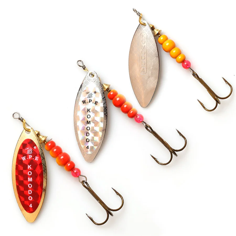 W.P.E 12.6g/17.3g/27.2g KOMODO Spinner Lure Spoon Brass Metal Fishing Lure Hard Bait Carp Fishing Pesca Pike Wobblers