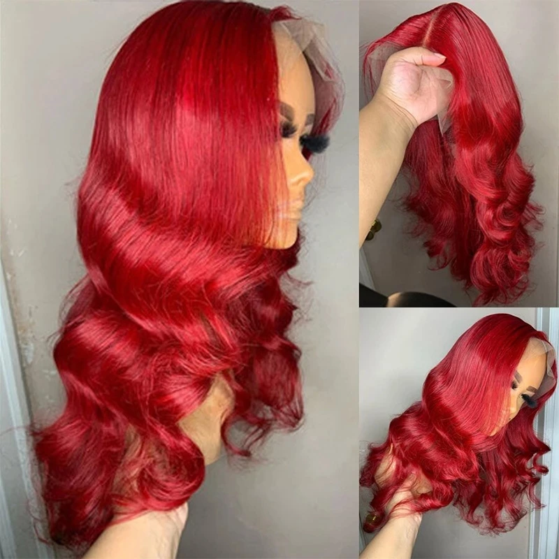 180% Density Body Wave Colored Human Hair Lace Front Wigs HD Transparent Wig 99J Red Burgundy Remy Brazilian Wig For Black Women