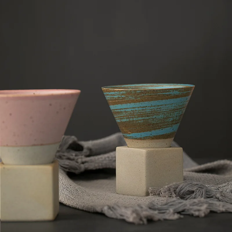 Retro creative cross-border cup funnel ceramic coffee cup ins style couple Japanese stoneware mug