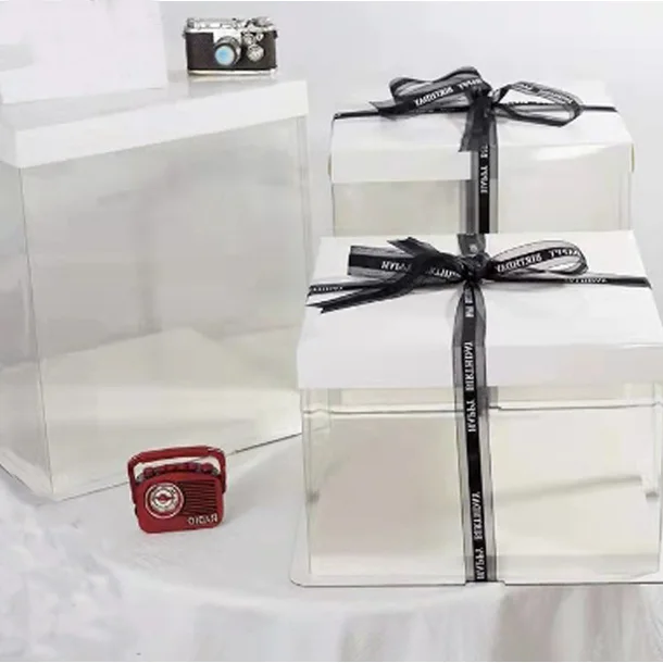 4 6 8 10 12 Tall Wedding Cake Boxes Clear Square Cake Box Packaging Tall Clear Cake Boxes Wholesale