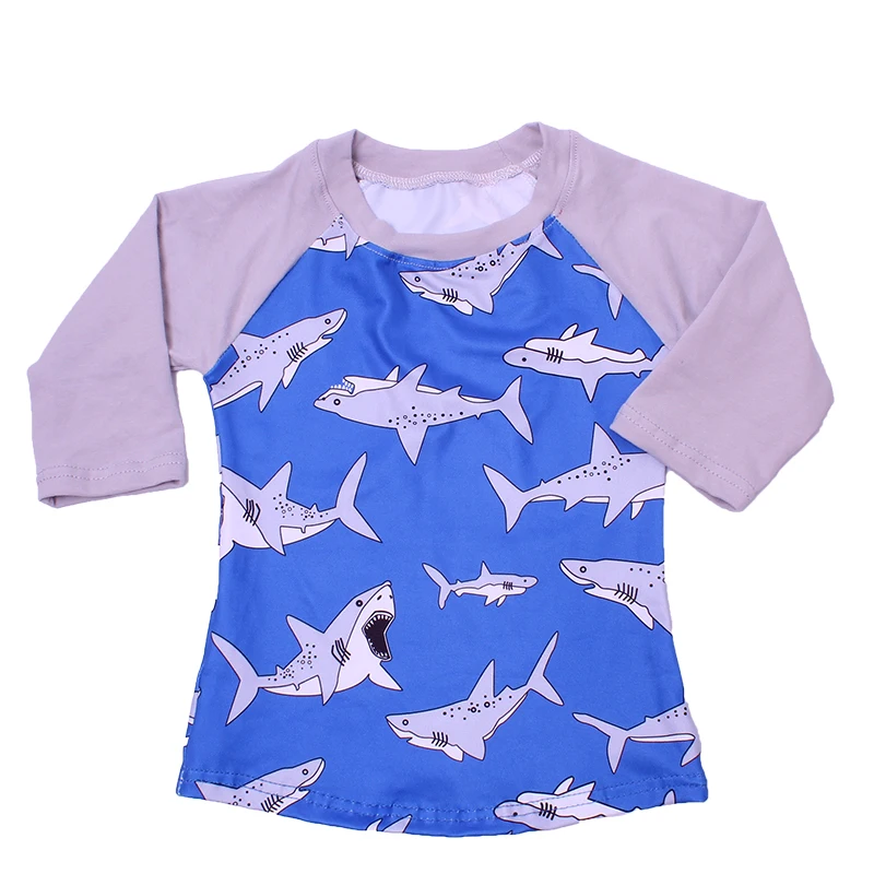 
2020 spring little girl shirts with shark prints long sleeve unisex casual shirts for toddler fashion new prints milk silk top 