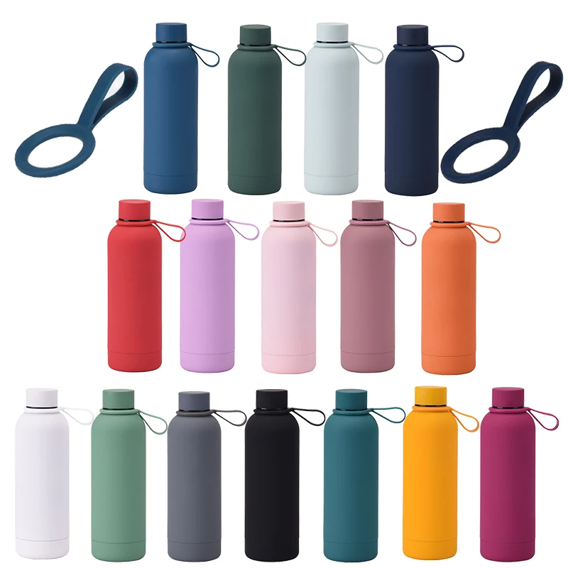 500ml 750ml 1000ml  Stainless Steel Double Wall Insulated Gym Outdoor Sport Water Bottle with Silicone Rope