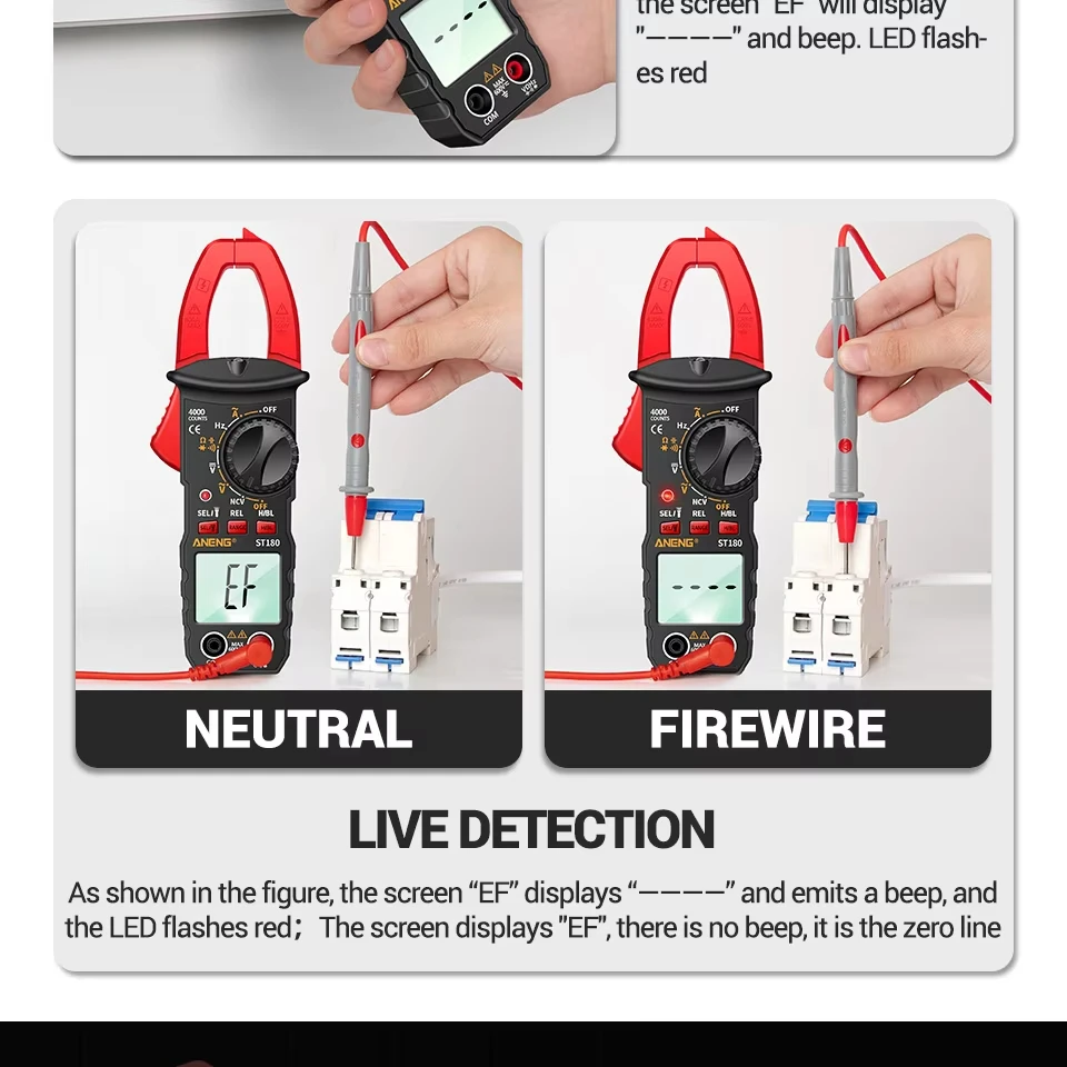ST180 4000 Counts Digital Clamp Meter AC Current Multimeter Ammeter Voltage Tester Car Amp Hz Capacitance NCV Ohm Tool