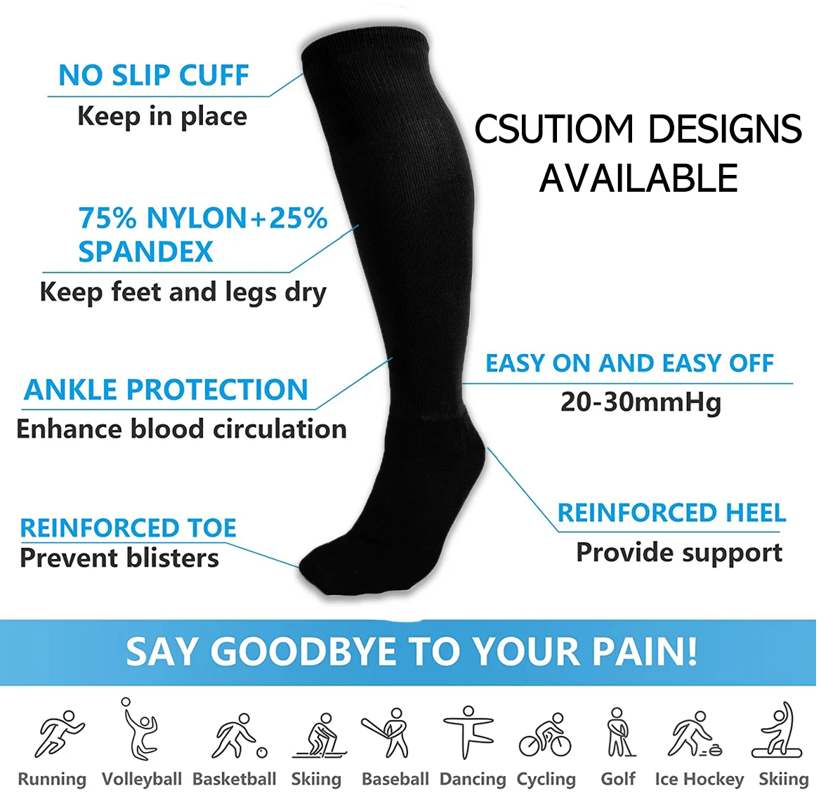Custom compression knee high socks medical nurse sports compression equestrian socks