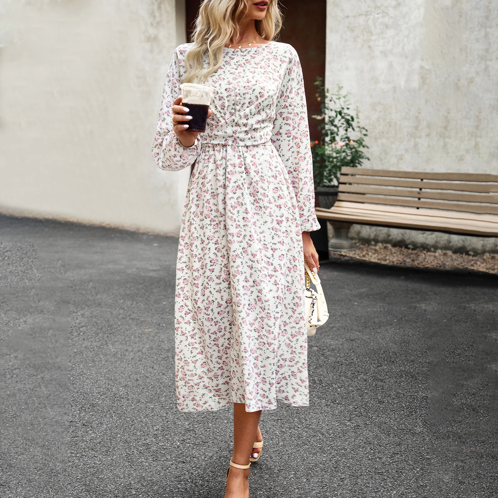Dropshipping products woman dress long sleeve elegant casual floral dresses women 2023