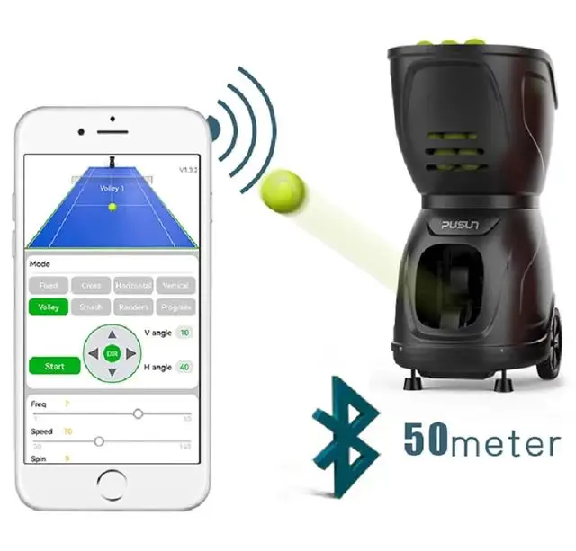 PUSUN PT9001 Tennis Ball Machine Portable Professional Automatic Launcher Tennis Training Equipment APP Control with Battery