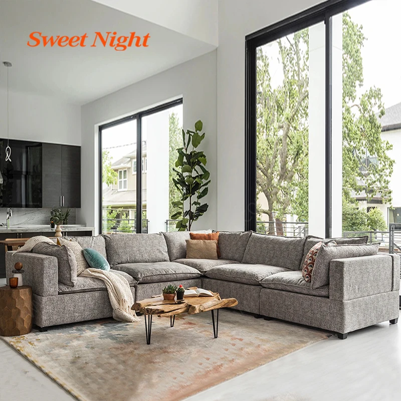 u shape 7 seater design furniture upholstered corner luxury sectional living room sofas