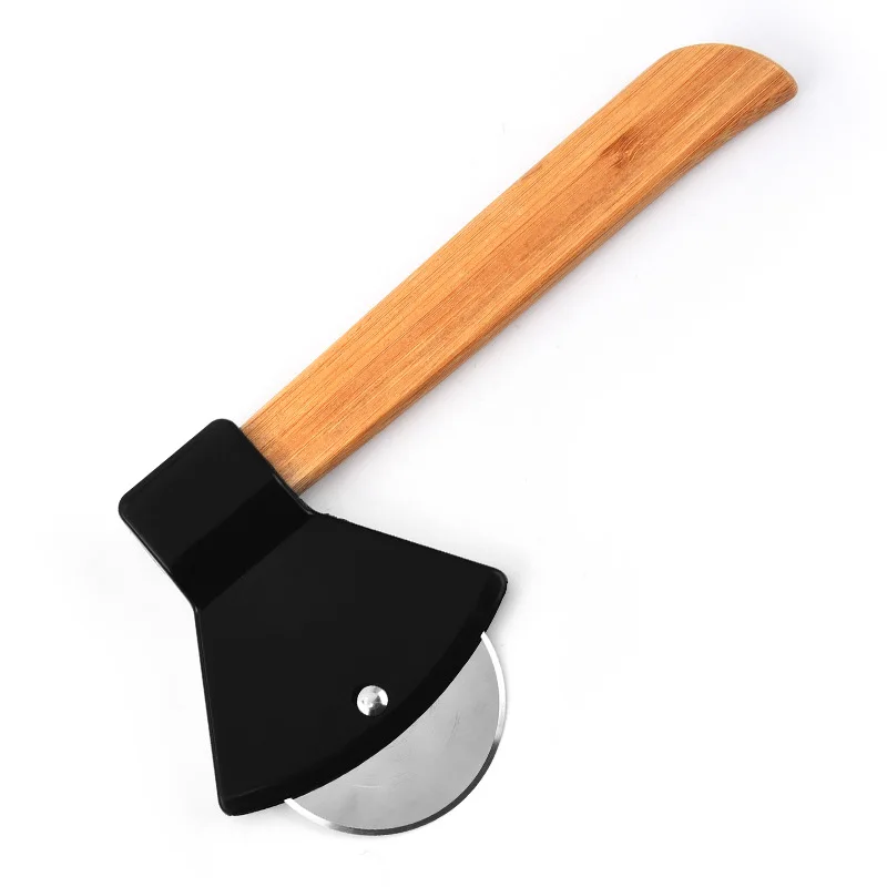 High Productivity Slicer Handle New Design Stainless Steel Axe Wood Pizza Cutter Wheel Logo Customized