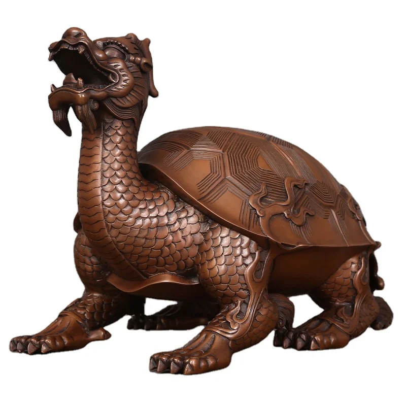 Chinese Traditional Fengshui  Brass Red copper dragon turtle ornament handicraft dragon turtle ornament