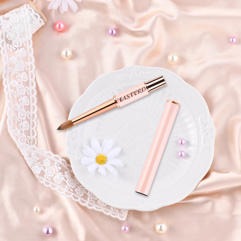 Высококачественные розовые 100% чистые акриловые кисти Kolinsky с логотипом на заказ, обжимные кисти размером 12 14 16 18 с коробкой для маникюрной пудры