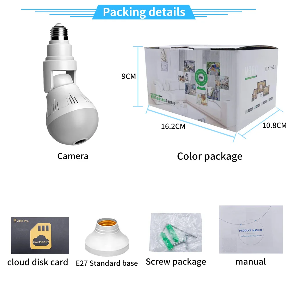 Online TV Shopping Gadget Home CCTV 360 Fisheye Panoramic Bulb Wifi IP Camera Real Time Video Camera V380