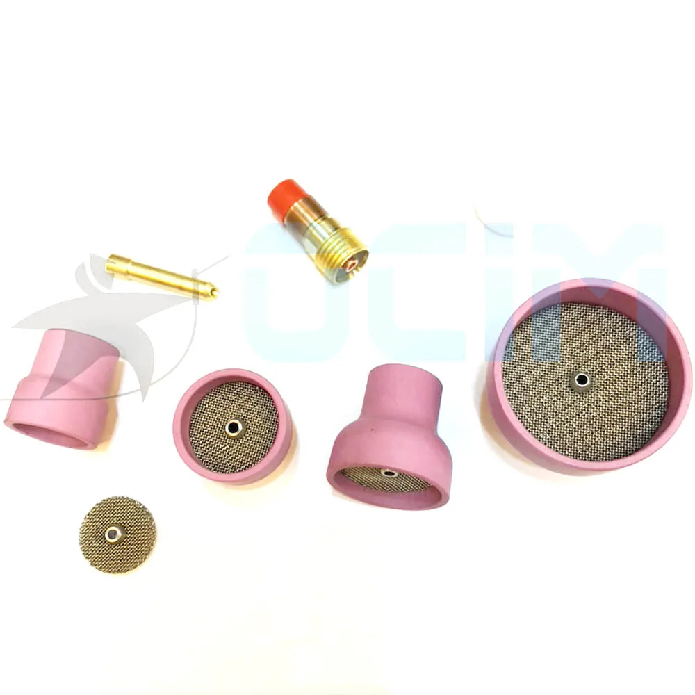Tig Welding Alumina Ceramic Nozzle Cups +Strainer Mesh+Collet+Gas Lens For WP9/17/18/20/26
