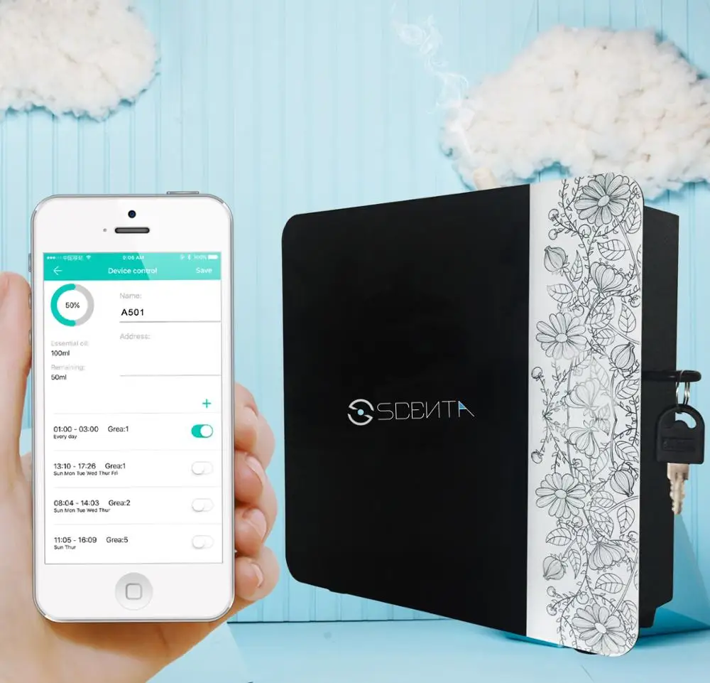 SCENTA Bluetooth App Controlled Aroma Diffuser,Battery Electric Essential Oil Diffuser Machine