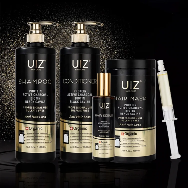OEM Sulfate Free Black Caviar Shampoo and Conditioner Mask Serum Anti Hair Loss Repair Smoothing Hair Care Set Biotin Shampoo