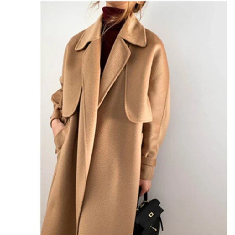 
Customized Ladies Plus Size Long Style Wool Trench Coats With Belt For Women 