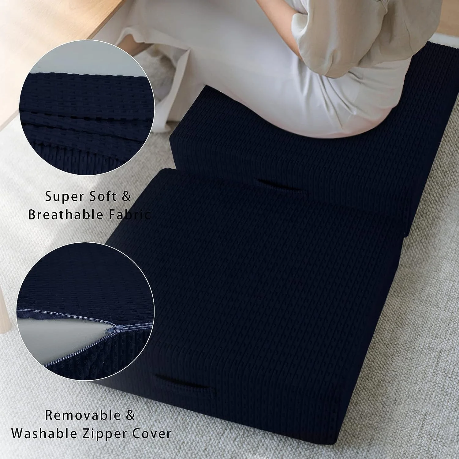 Memory Foam Floor Pillows Seating for Adults | Square Large Floor Cushions for Sitting Yoga Meditation with Removable Cover