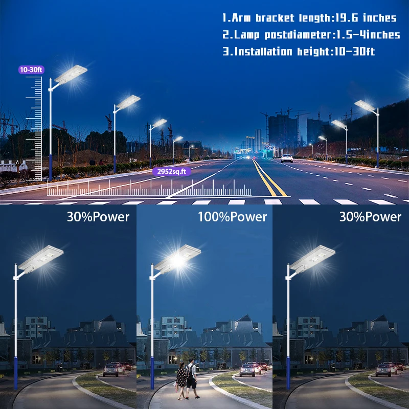 Китай Smart IP65 Водонепроницаемый 100 Вт/150 Вт/200 Вт алюминиевый светодиодный уличный фонарь на солнечной батарее садовый дорожный двор-AC/DC/аккумулятор энергосберегающий
