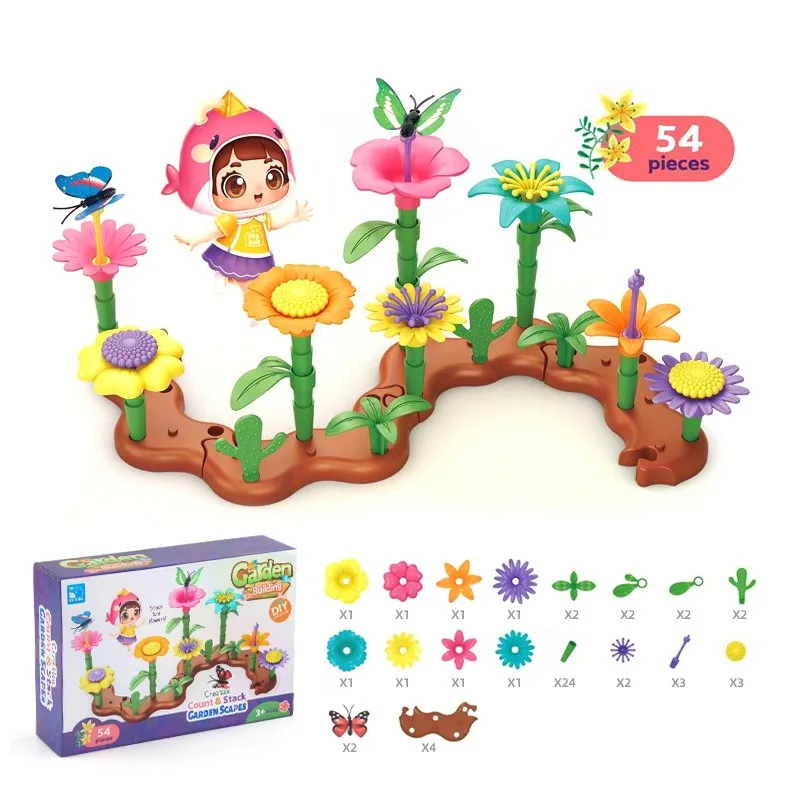 Wholesale New Plastic Flower Building Block Set Garden DIY Construction Toy Set for Kids