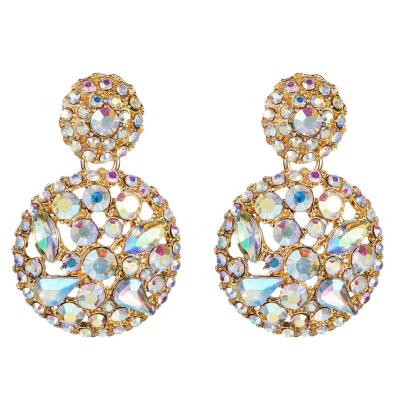 
Alloy Round Pendant Earrings Simple Rhinestone Earrings for Women 