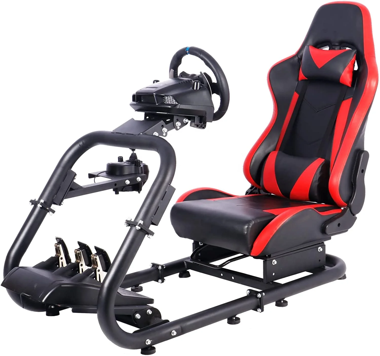 Minneer Racing Wheel Stand with Real red Seat Simulator Cockpit Height Adjustable Gaming Steering Frame Compatible for T500,T3