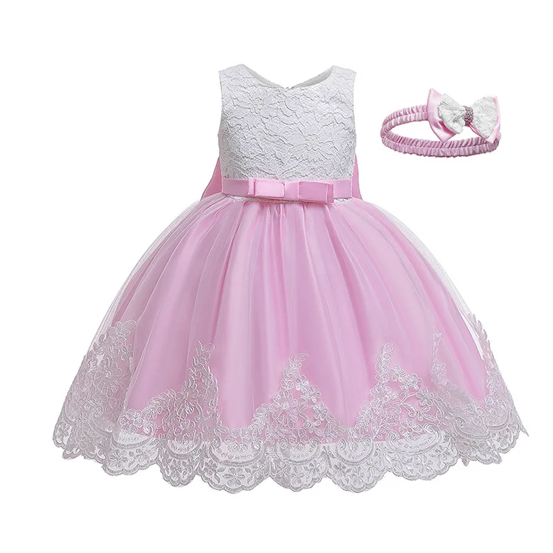Wholesale Latest Summer Birthday Baby Solid Color Sleeveless Pageant Simple Tutu Cute One-Piece Girls Dresses