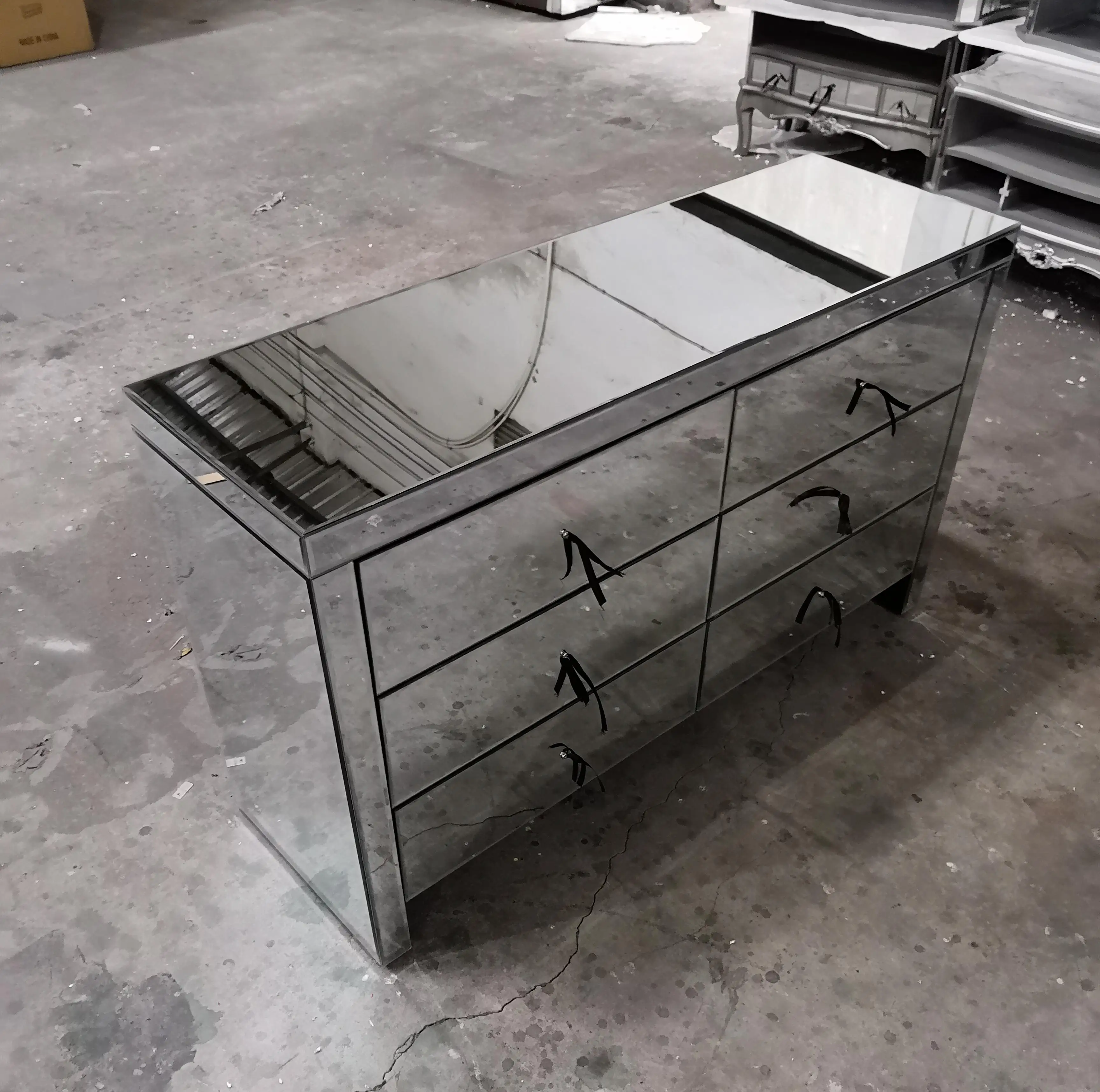 OAK Large Storage Capacity Mirror 6 Chest of Drawers Mirrored Silver Hallway Cabinet Glass Cabinet Bedroom Home Furniture