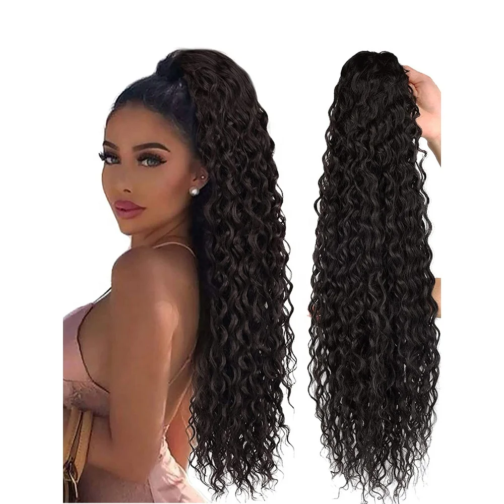 Wholesale Brazilian Curly Hair drawstring ponytail human hair extension Remy Hair Wrap Around Clip In Pony Tail