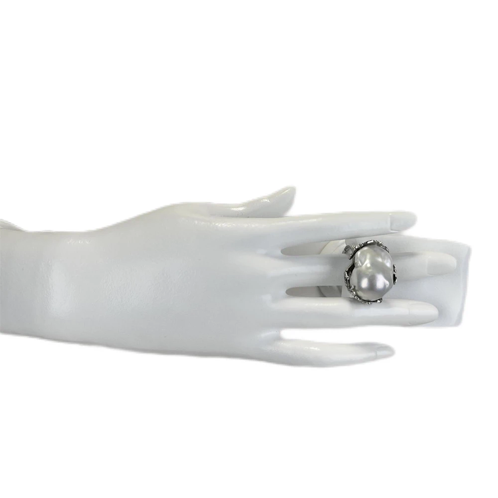 New Classic Design 17-20mm Natural Pearl Jewelry Gifts For Women S925 Sterling Silver Big Baroque 5A Aurora Pearl Rings