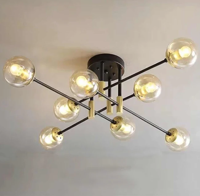 China Manufacturer Factory Supplier Amber Glass Ball G9 Bulb Pendants Lamp Modern Chandelier Light (9286-6C)