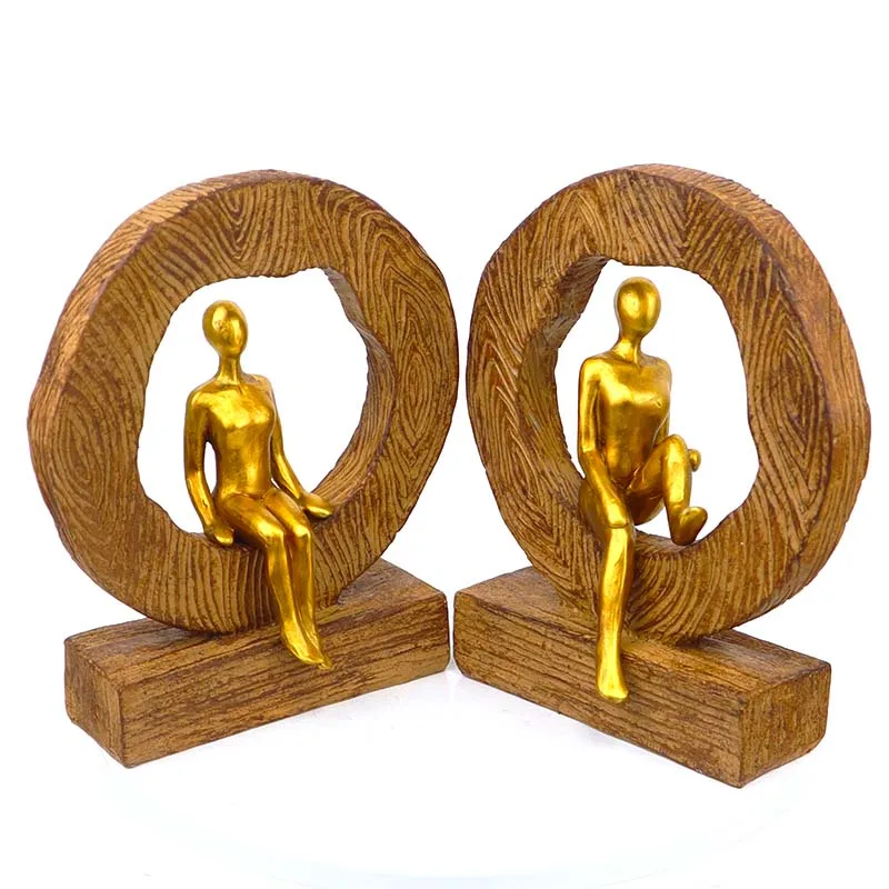 Декор для дома, настольное произведение, статуэтка, Серебряное золото, смола, деревянное кольцо, скульптура