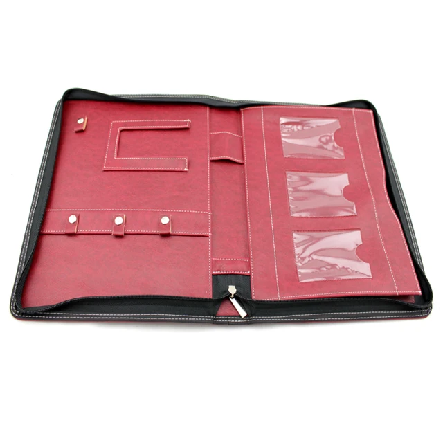 OEM Custom A3 A4 A5 Size Red PU Leather Portfolio Bag with Handle