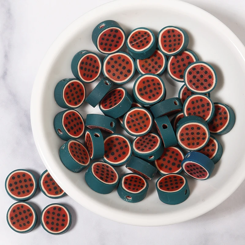 
50pcs 10mm Color Oblate watermelon Beads Polymer Clay Beads Polymer Clay Spacer Loose Beads for Necklace DIY Bracelet Accessorie 