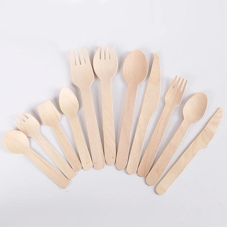 Wholesale Disposable Biodegradable Wooden Cutlery Spoon Fork Knife