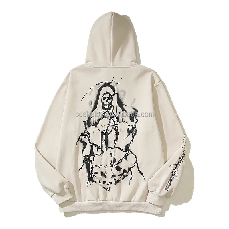 100% cotton High quality revenge Hip Hop Halloween Wing Cross Skull Print Retro graffiti street trend couple unisex hoodie