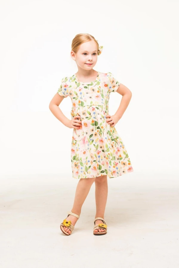 Dresses Clothing Fashion Baby Girl Dress Summer Floral Dress for Girls Children Jersey Short Sleeve OEM Service Plain Dyed Sweet