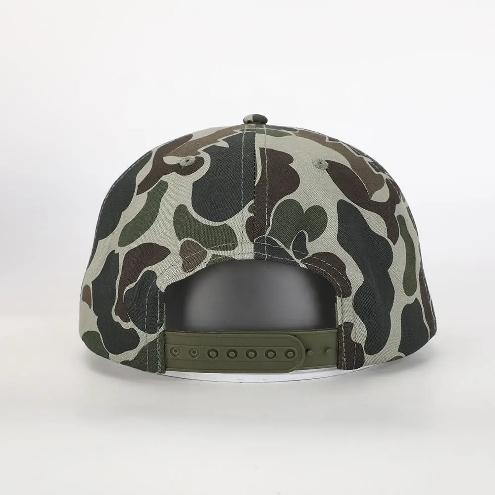 Oem Wholesale Custom High Quality Embroidery Logo 5 Panel Sport Flat Brim Hat Camo Cotton Sport Gorras Cap Rope Snapback Cap